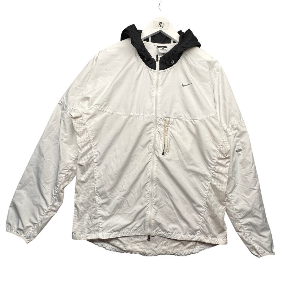 Nike Windbreaker Hooded Black White Full Zip Mesh Lined Jacket Large